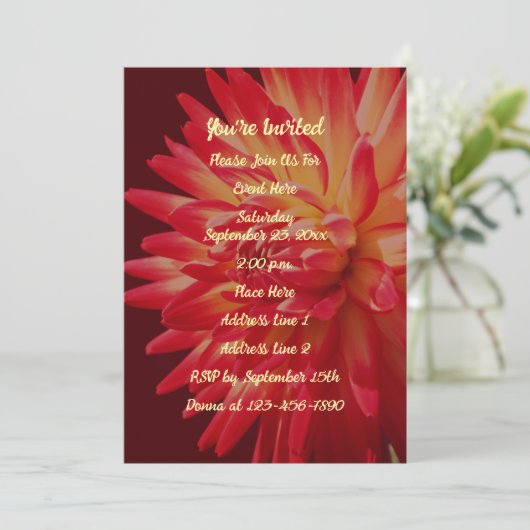 Red Dahlia Floral Elegant Party Kaart (Staand voorkant)