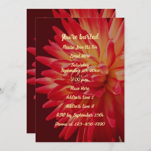 Red Dahlia Floral Elegant Party Kaart (Voorkant / Achterkant)