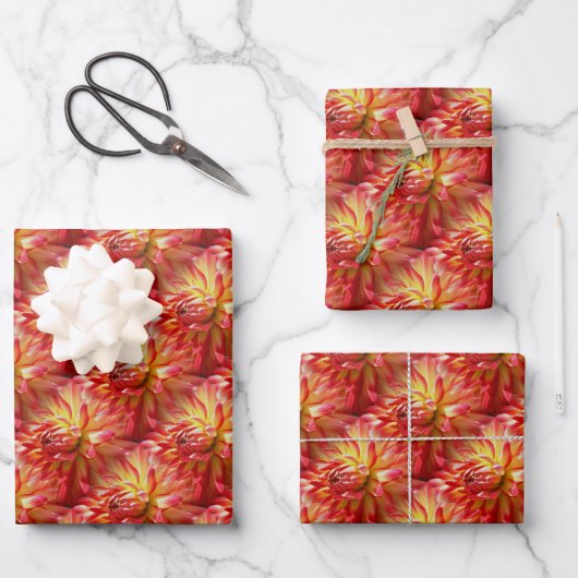 Red Dahlia Flower Pattern Natuur Inpakpapier Vel (Voorkant)