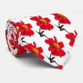 Red Dahlia Flower Tie Stropdas (Opgerold)