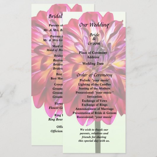Red Dahlia gefingeerd met het programma voor het g Programmakaart (Voorkant / Achterkant)