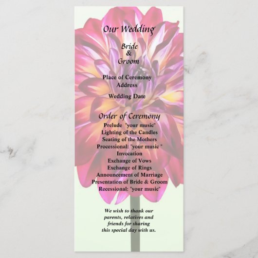 Red Dahlia gefingeerd met het programma voor het g Programmakaart (Voorkant)