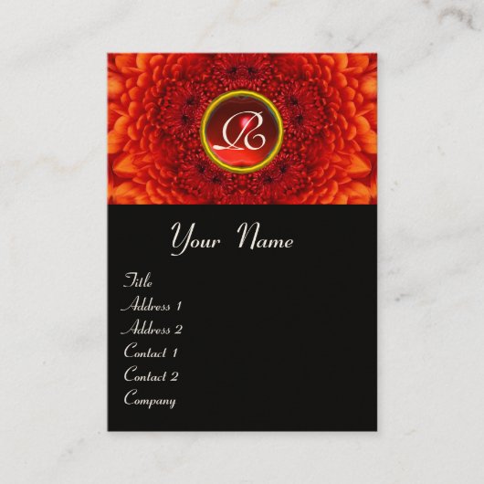 RED DAHLIA MONOGRAM, RUBY black yellow Visitekaartje (Voorkant)