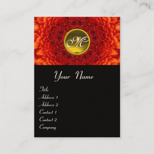 RED DAHLIA MONOGRAM, TOPAZ zwart wit geel Visitekaartje (Voorkant)
