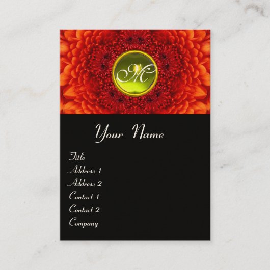 RED DAHLIA MONOGRAM, TOPAZ zwart wit geel Visitekaartje (Voorkant)