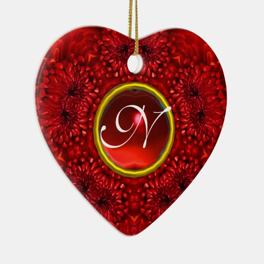 RED DAHLIA RUBY MONOGRAM Heart Keramisch Ornament (Rechts)