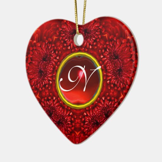 RED DAHLIA RUBY MONOGRAM Heart Keramisch Ornament (Links)
