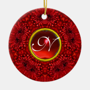 RED DAHLIA RUBY MONOGRAM KERAMISCH ORNAMENT