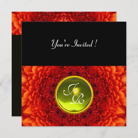 RED DAHLIA, TOPAZ-monogram, heldergeel Kaart (Voorkant / Achterkant)