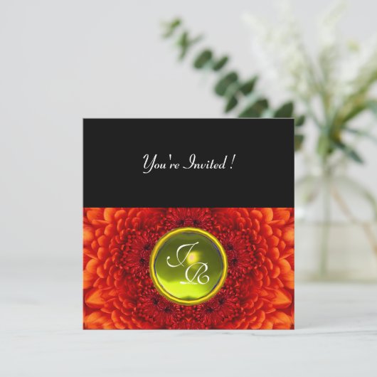 RED DAHLIA, TOPAZ-monogram, heldergeel Kaart (Staand voorkant)