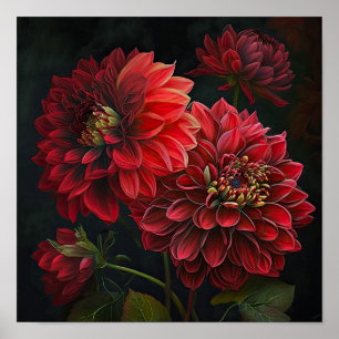 Red Dahlias Bloemenkunst Print Poster