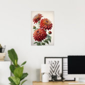Red Dahlias Flowers Art Print Poster (Thuiskantoor)