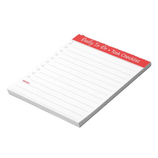 Red Daily Task Checklist - To-Do List Notitieblok (Linkerzijde)