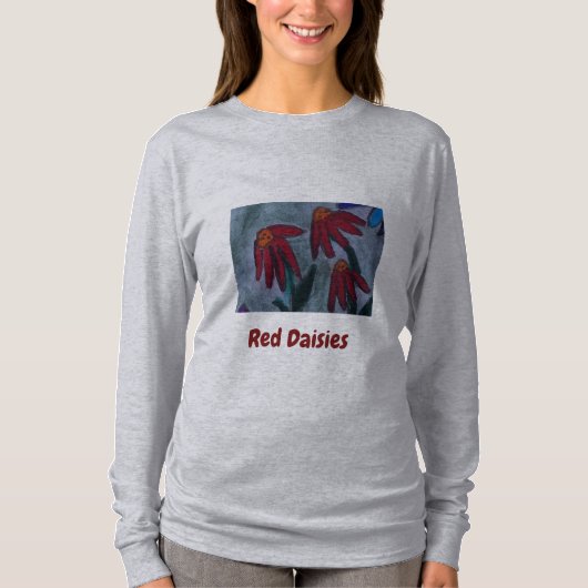 Red Daisies Long hoeve T-Shirt (Voorkant)