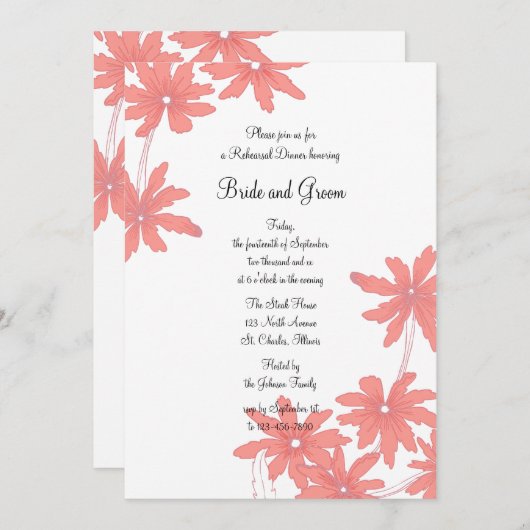 Red Daisies op White Wedding Rehearsal Dinner Kaart (Voorkant / Achterkant)