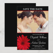 Red Daisy Black Foto slaat de datum op Save The Date (Voorkant / Achterkant)