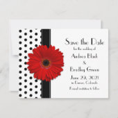 Red Daisy Black Polka Dots Save the Date (Voorkant)