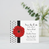 Red Daisy Black Polka Dots Save the Date (Staand voorkant)