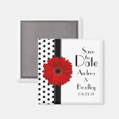 Red Daisy Black White Polka Dot Save the Date Magneet (Voorkant / Achterkant)