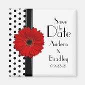 Red Daisy Black White Polka Dot Save the Date Magneet (Voorkant)