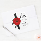 Red Daisy Black White Polka Dot Save the Date Ronde Sticker (Envelop)