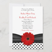 Red Daisy Black White Polka Dot Weddenschap Kaart (Voorkant)