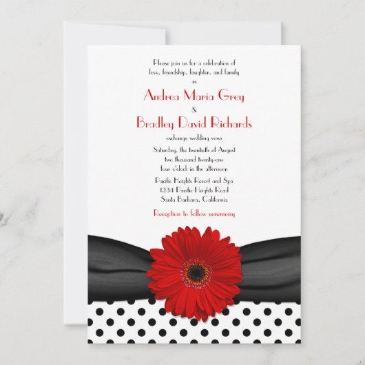 Red Daisy Black White Polka Dot Weddenschap Kaart (Voorkant)