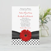 Red Daisy Black White Polka Dot Weddenschap Kaart (Staand voorkant)