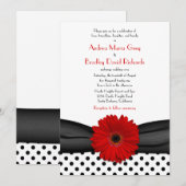 Red Daisy Black White Polka Dot Weddenschap Kaart (Voorkant / Achterkant)