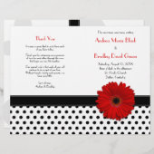 Red Daisy Black White Polka Dot Wedding Program (Voorkant / Achterkant)