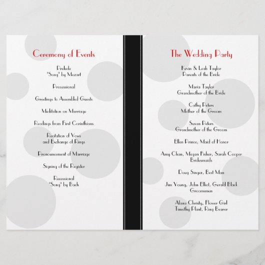 Red Daisy Black White Polka Dot Wedding Program (Achterkant)