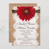 Red Daisy Burlap Bridal Shower Invitations Kaart (Voorkant / Achterkant)