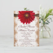 Red Daisy Burlap Bridal Shower Invitations Kaart (Staand voorkant)