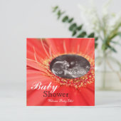 Red Daisy Flower Child Sonogram Baby shower Uitnod Kaart (Staand voorkant)