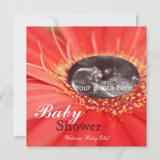 Red Daisy Flower Child Sonogram Baby shower Uitnod Kaart (Voorkant)