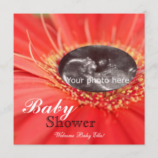 Red Daisy Flower Child Sonogram Baby shower Uitnod Kaart