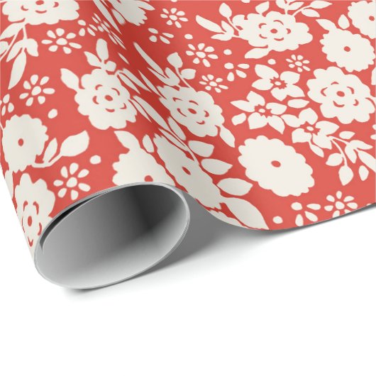 Red Daisy Flower Painting Pattern Wrapping Paper Cadeaupapier (Rol Hoek)