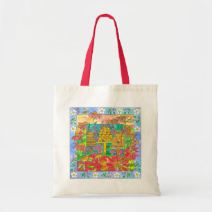 Red Daisy Flowers Honey Bee Tote Bag