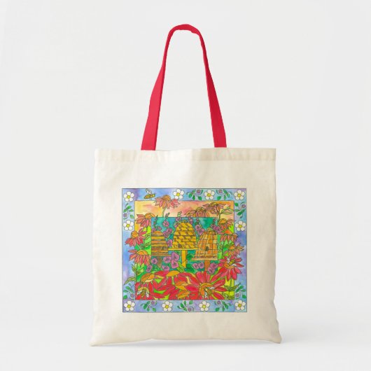 Red Daisy Flowers Honey Bee Tote Bag (Voorkant)