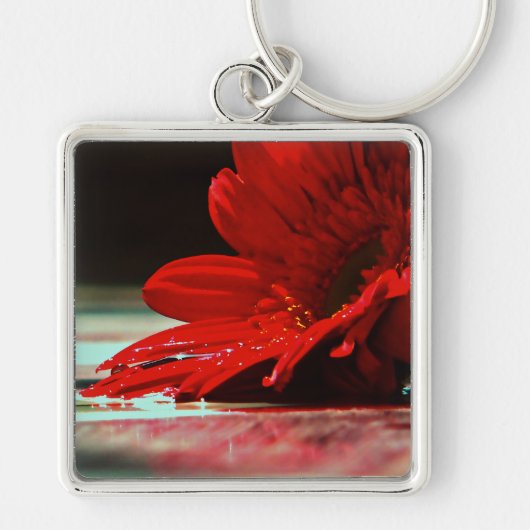 Red Daisy Gerbera Flowers Sleutelhanger (Voorkant)
