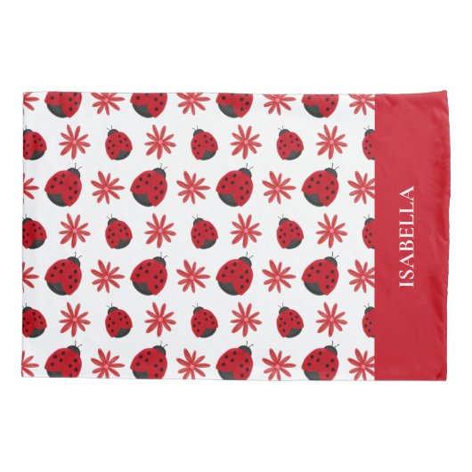 Red Daisy Ladybug Pattern - Gepersonaliseerd Kussensloop (Achterkant)