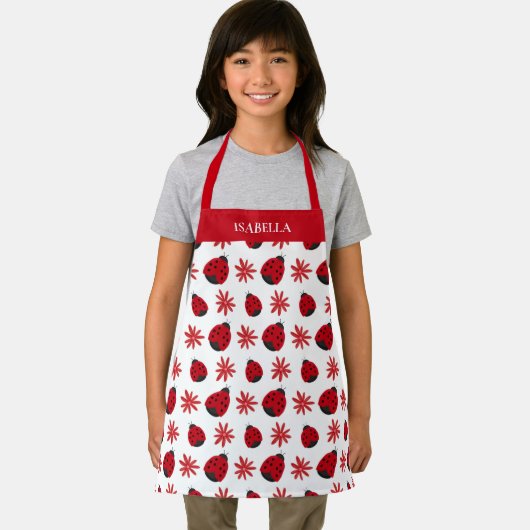 Red Daisy Ladybug Pattern - Gepersonaliseerd Schort (Insitu)