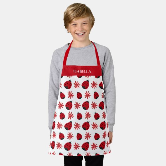 Red Daisy Ladybug Pattern - Gepersonaliseerd Schort (Gedragen)