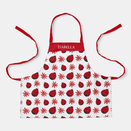 Red Daisy Ladybug Pattern - Gepersonaliseerd Schort (Voorkant)