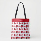 Red Daisy Ladybug Pattern - Gepersonaliseerd Tote Bag (Voorkant)