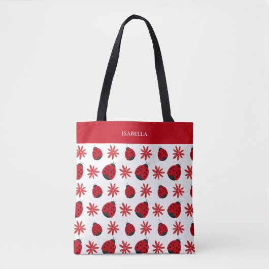 Red Daisy Ladybug Pattern - Gepersonaliseerd Tote Bag (Voorkant)