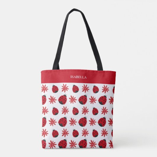 Red Daisy Ladybug Pattern - Gepersonaliseerd Tote Bag (Achterkant)