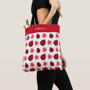 Red Daisy Ladybug Pattern - Gepersonaliseerd Tote Bag