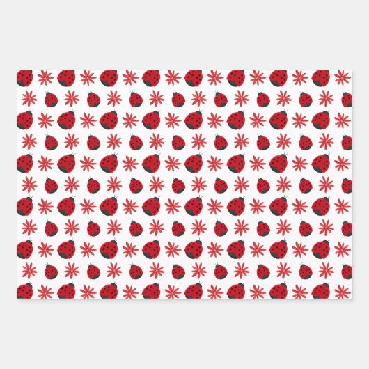 Red Daisy Ladybug Pattern Inpakpapier Vel (Voorkant)