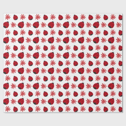Red Daisy Ladybug Pattern Wrapping Cadeaupapier (Vlak)
